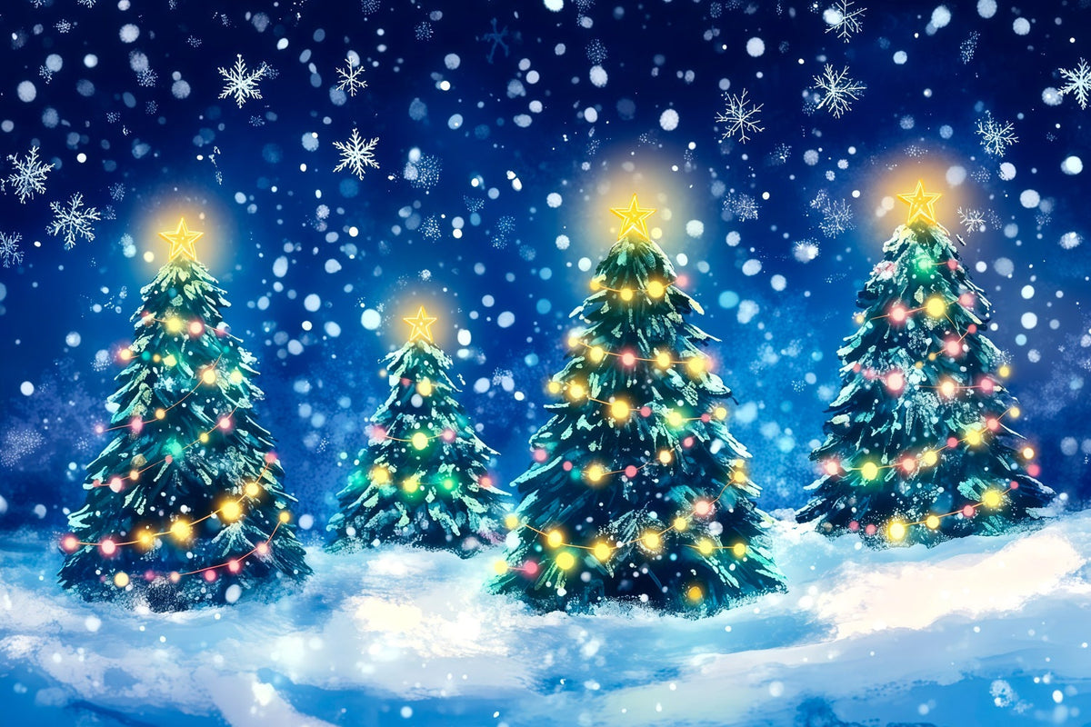 Christmas Tree Backdrop Glowing Pine Forest Christmas Photography Backdrops UK RR69-62