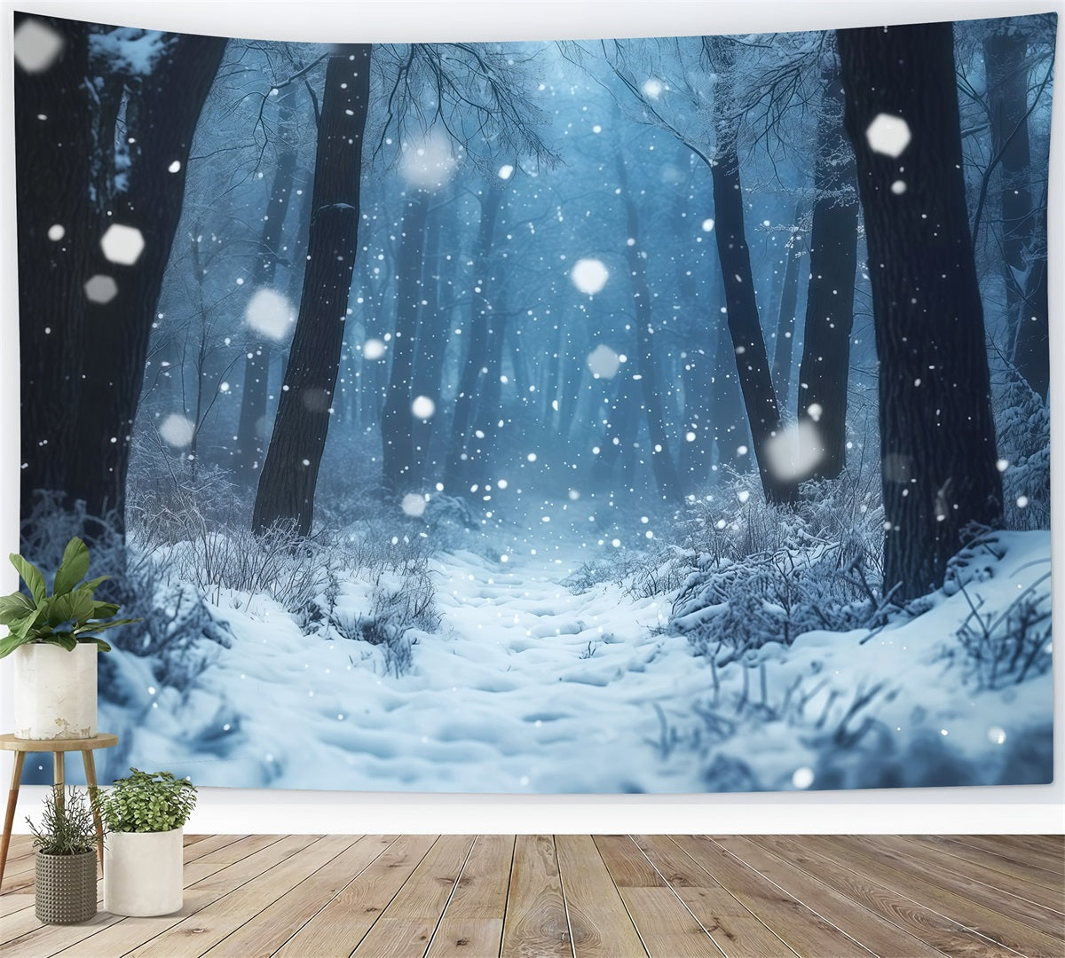Snowy Christmas Backdrop Misty Winter Forest Photography Christmas Backdrops UK RR69-66