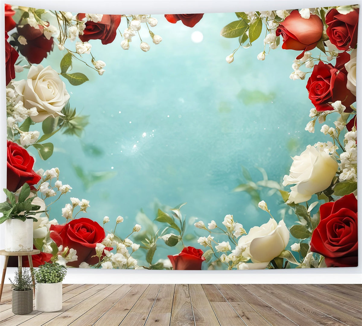 Christmas Floral Backdrop Rose Flower Border Large Christmas Backdrop UK RR69-67