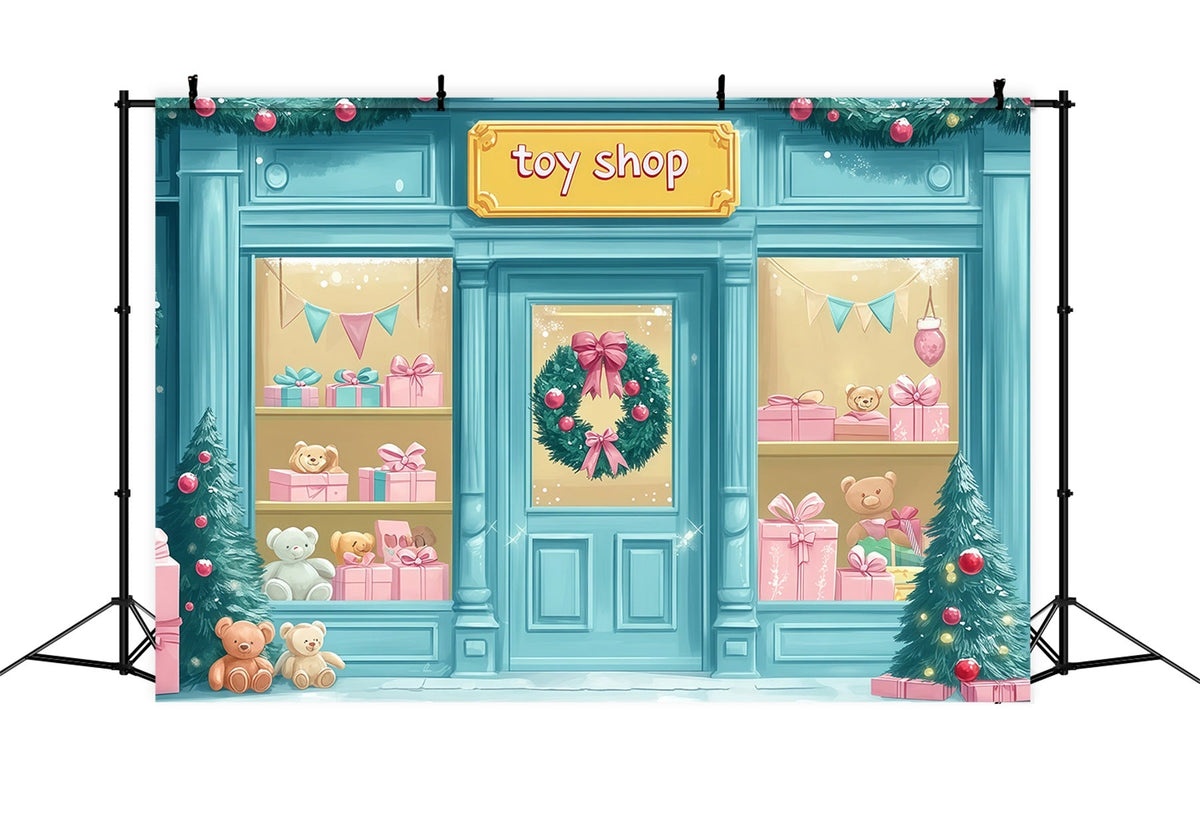 Christmas Store Backdrop Cute Toy Shopfront Photography Christmas Backdrop UK RR69-69