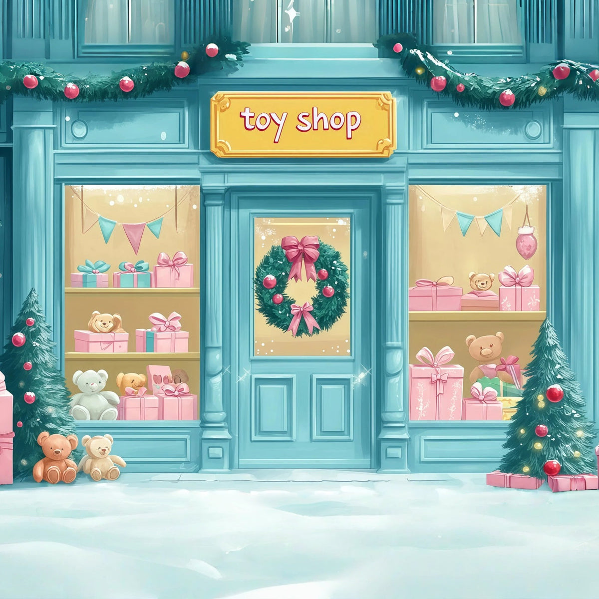 Christmas Store Backdrop Cute Toy Shopfront Photography Christmas Backdrop UK RR69-69