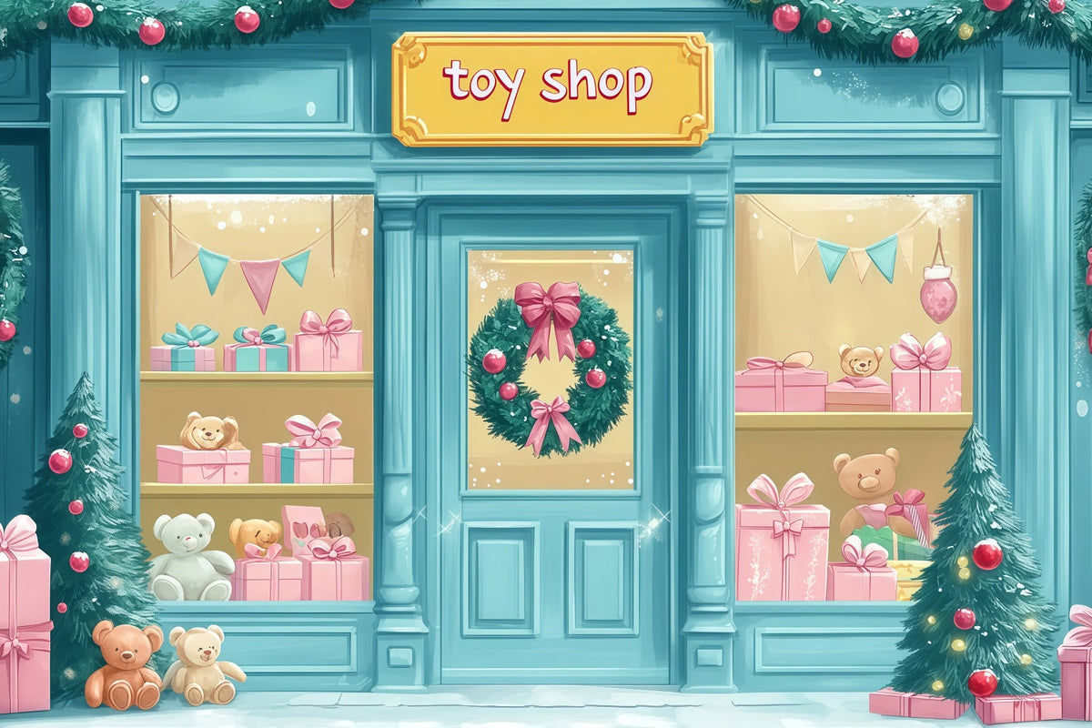 Christmas Store Backdrop Cute Toy Shopfront Photography Christmas Backdrop UK RR69-69