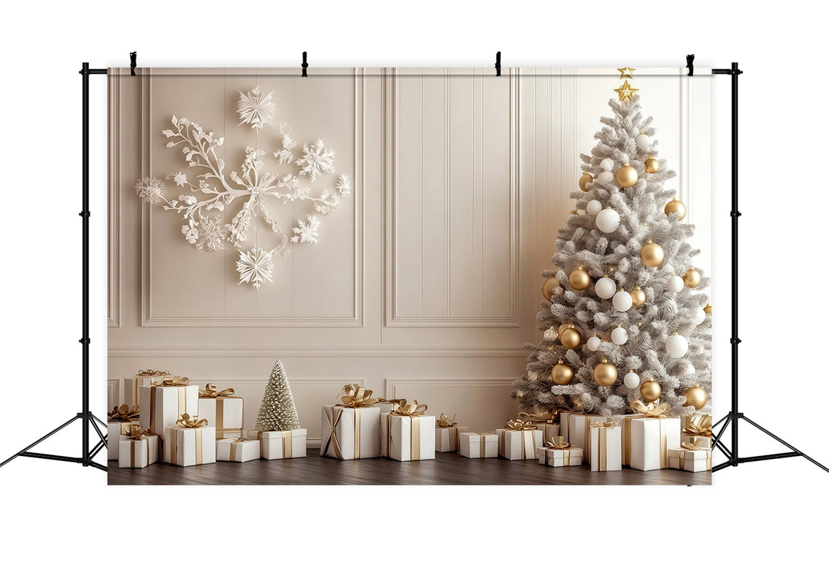 Christmas Wall Backdrop White Gold Tree Display Large Christmas Backdrops UK RR69-7