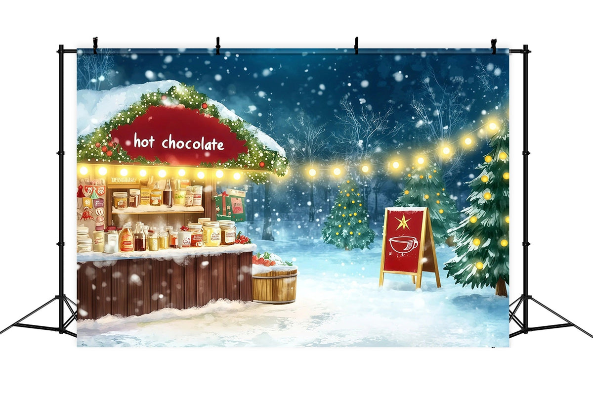 Snowy Christmas Backdrop Hot Chocolate Market Photography Backdrops Christmas UK RR69-70