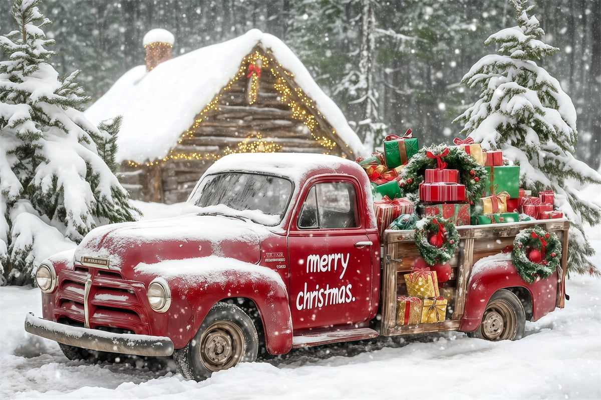 Christmas Truck Backdrop Snowy Forest Gifts Car Studio Backdrops Christmas UK RR69-76