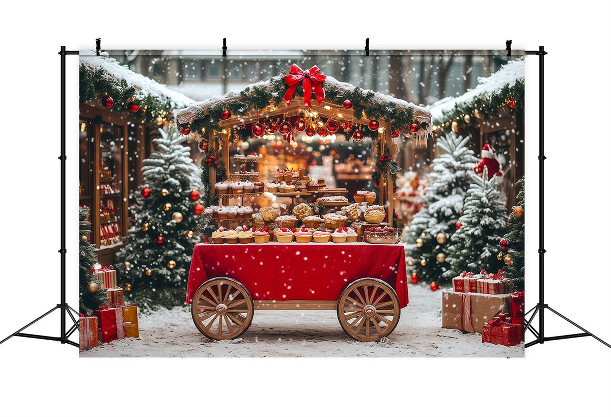 Snowy Christmas Backdrop Snow Dessert Cart Market Photo Christmas Backdrop UK RR69-77