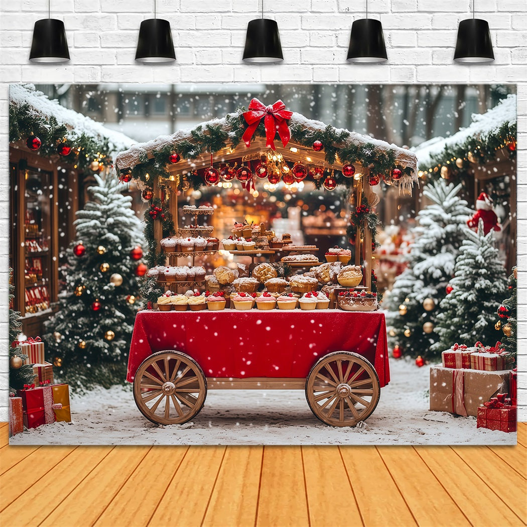 Snowy Christmas Backdrop Snow Dessert Cart Market Photo Christmas Backdrop UK RR69-77