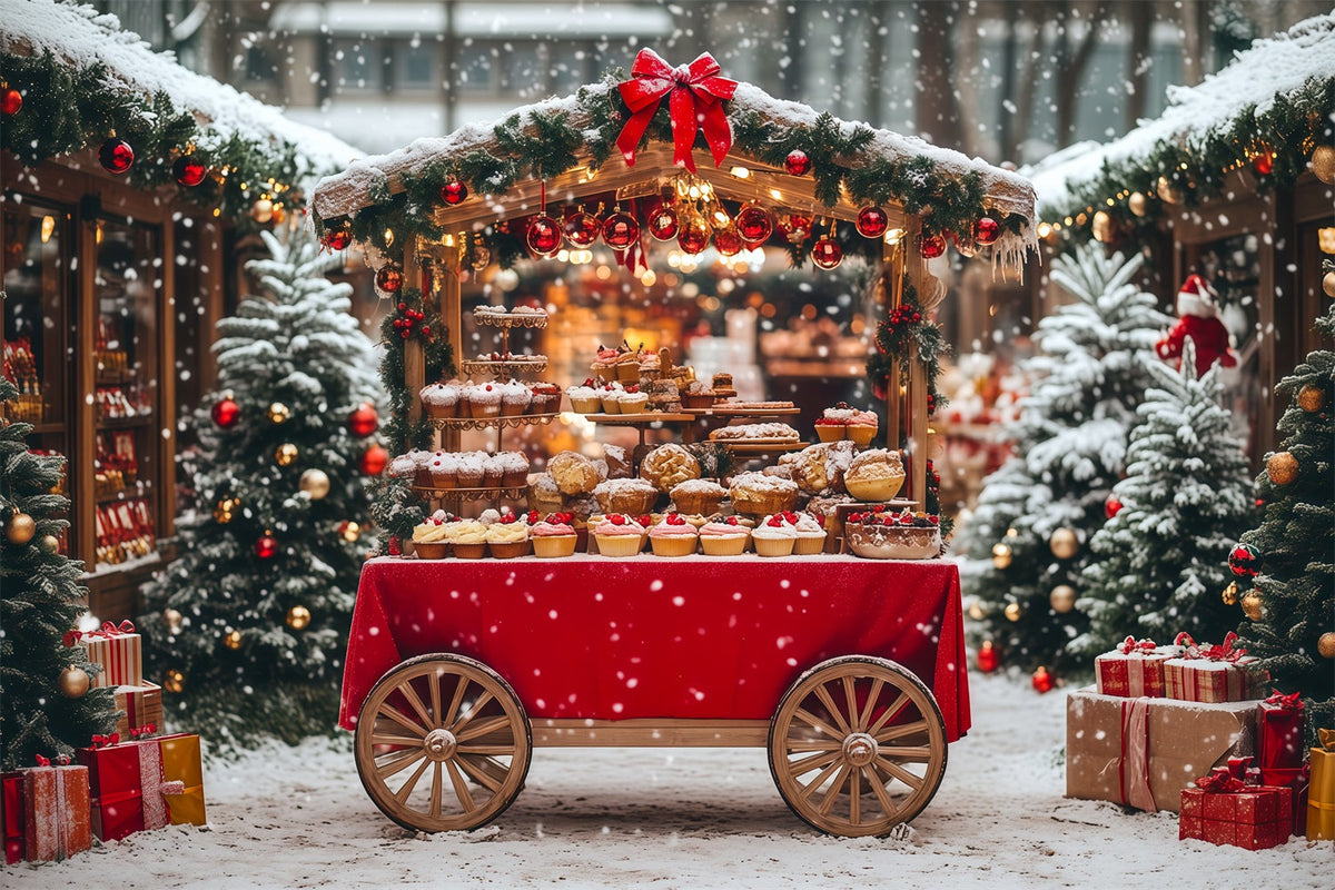 Snowy Christmas Backdrop Snow Dessert Cart Market Photo Christmas Backdrop UK RR69-77