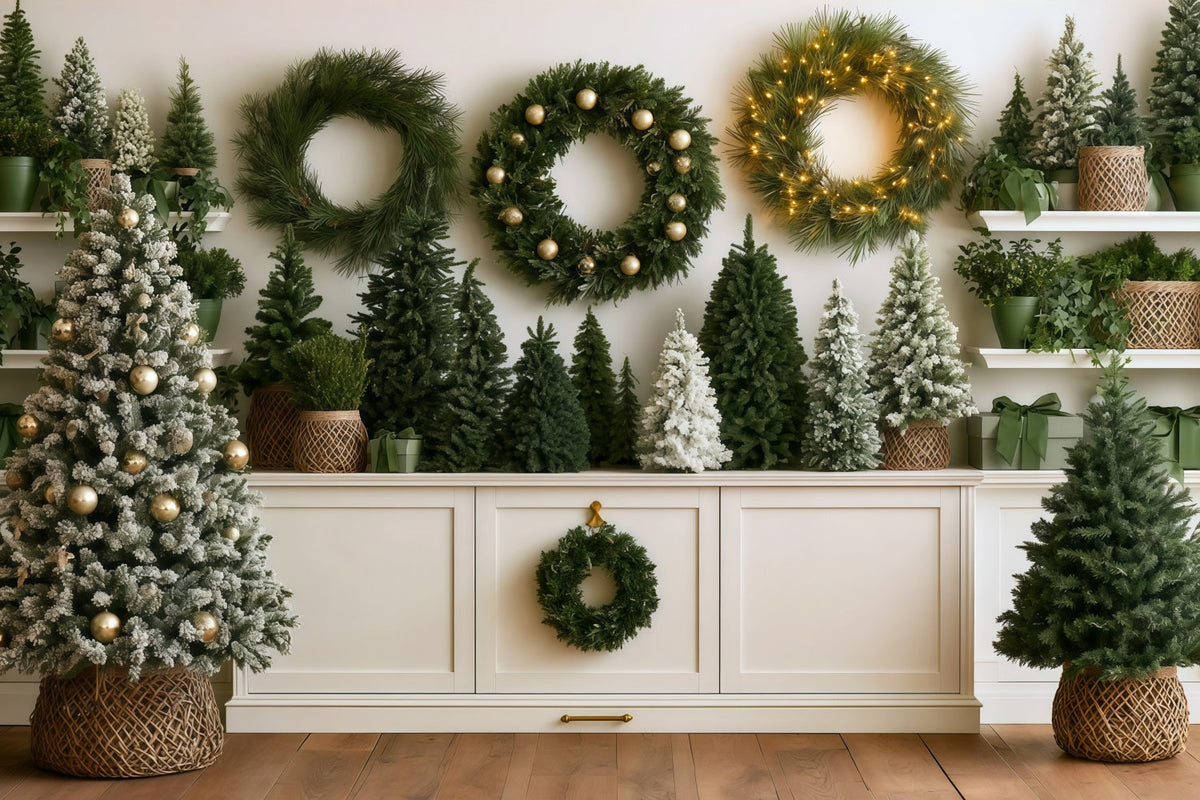 Christmas Greenery Backdrop Wreath Tree Display Wall Photo Christmas Backdrops UK RR69-78