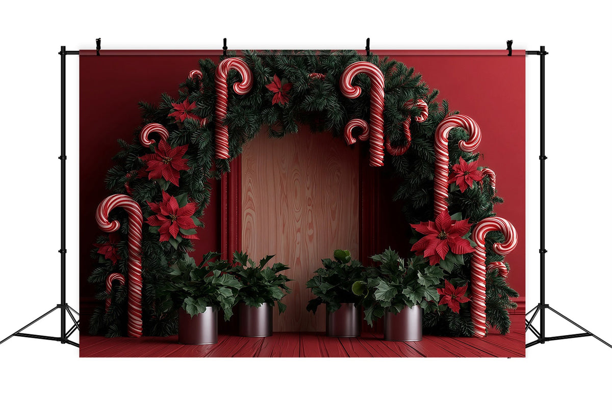 Candy Cane Christmas Backdrop Poinsettia Garland Archway Christmas Studio Backdrops UK RR69-79