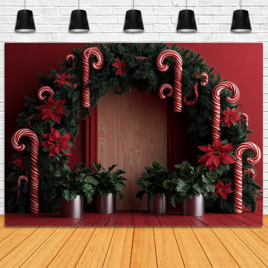 Candy Cane Christmas Backdrop Poinsettia Garland Archway Christmas Studio Backdrops UK RR69-79