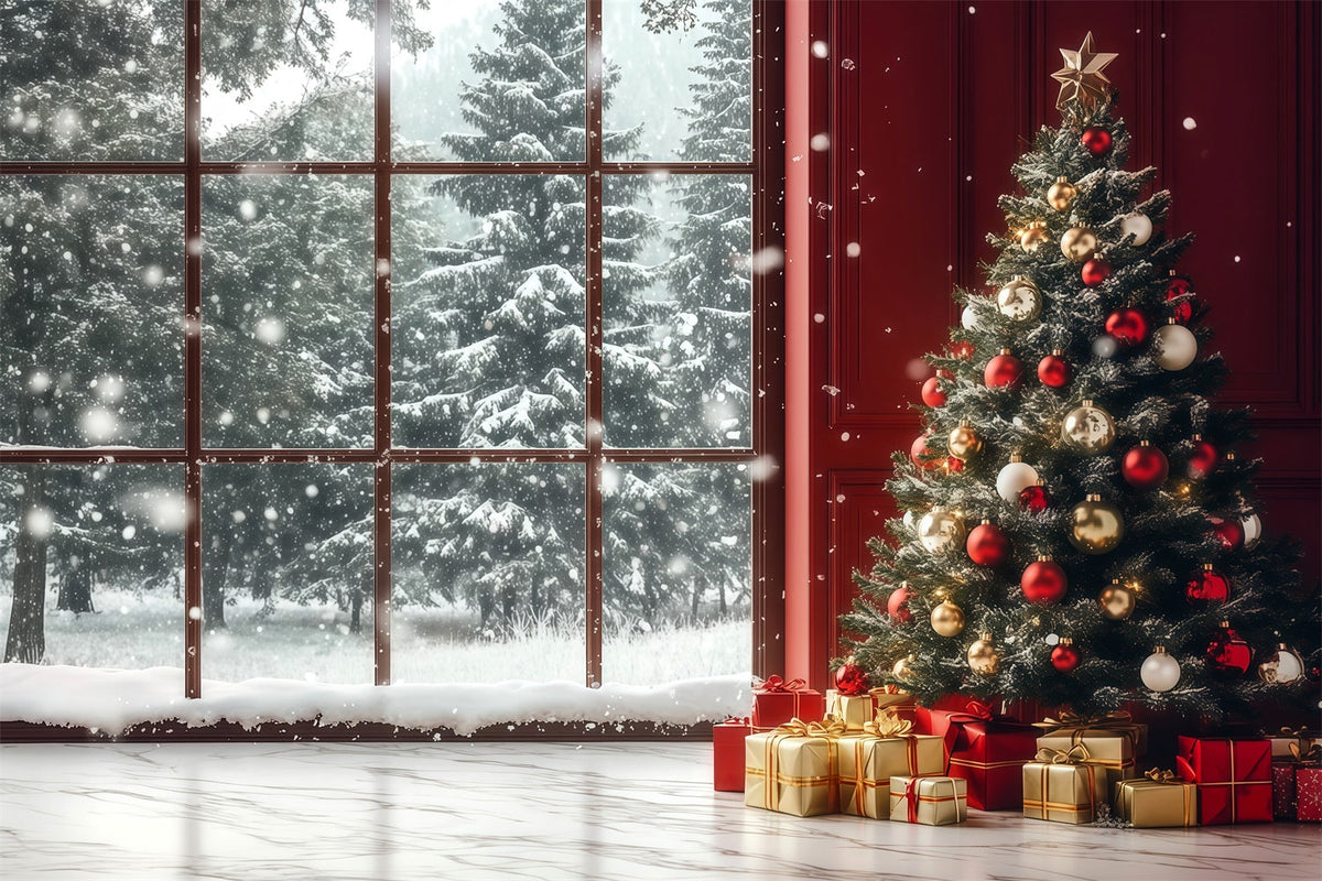 Christmas Window Backdrop Snowy Window Tree Corner Christmas Wall Backdrop UK RR69-8