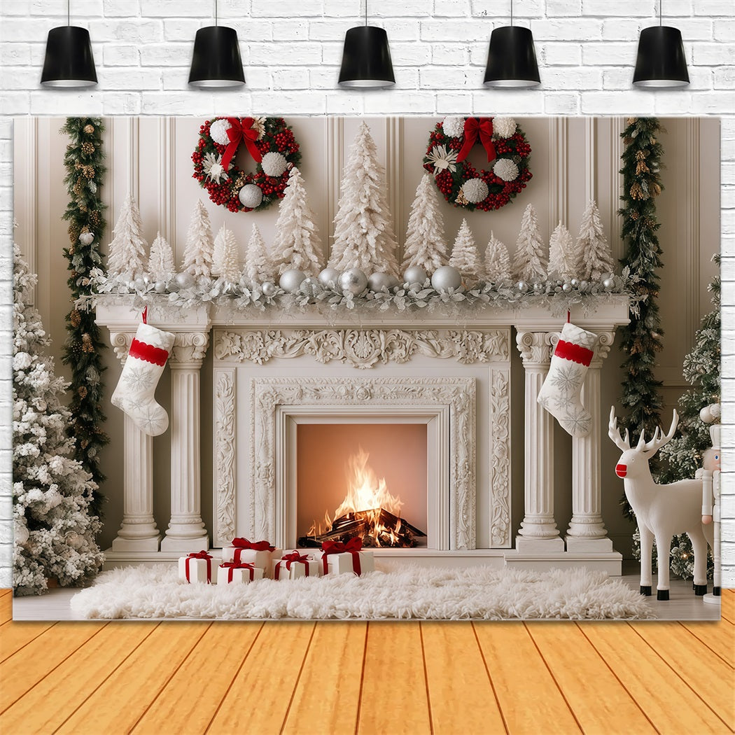 Christmas Fireplace Backdrop Snowy White Mantel Display Studio Christmas Backdrop UK RR69-80