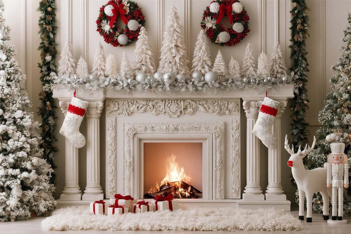 Christmas Fireplace Backdrop Snowy White Mantel Display Studio Christmas Backdrop UK RR69-80