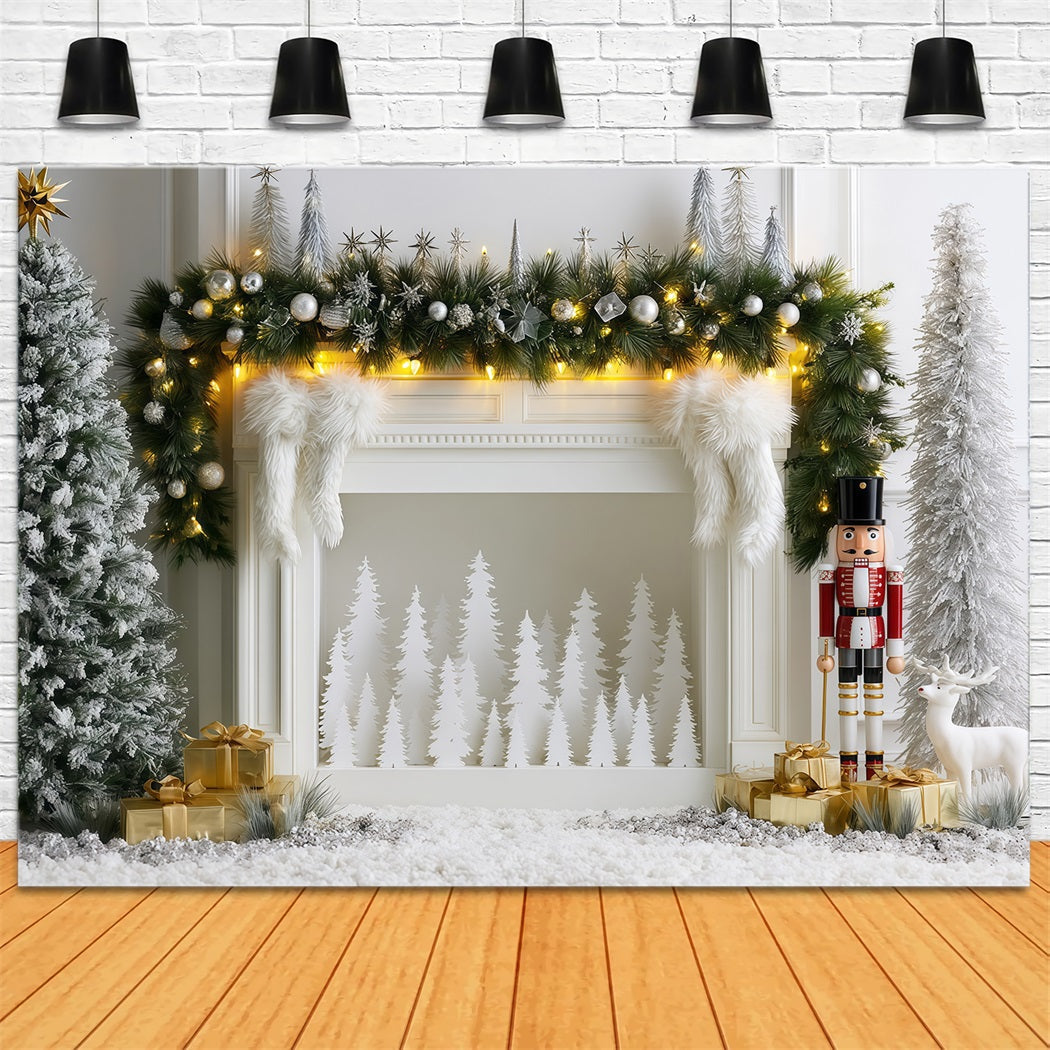Elegant Christmas Backdrop Silver Frost Mantel Display Studio Christmas Backdrops UK RR69-81