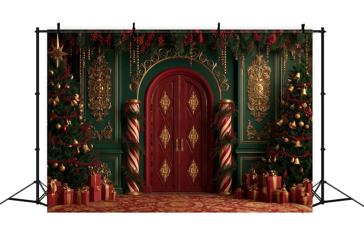 Victorian Christmas Backdrop Candy Cane Palace Entrance Christmas Muslin Backdrop UK RR69-83