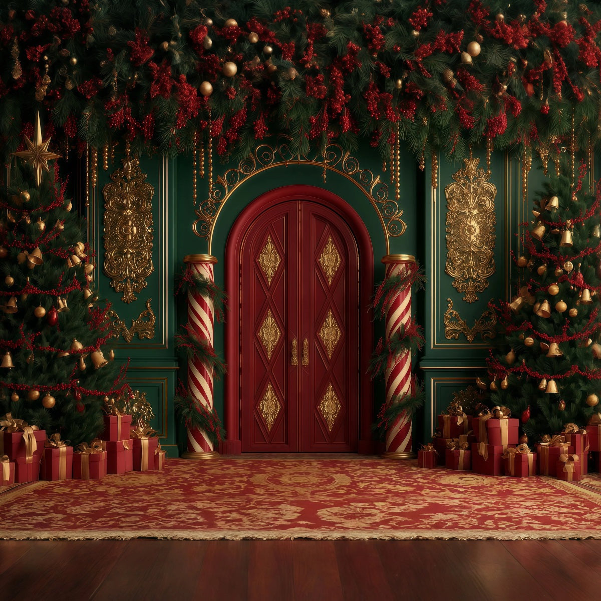 Victorian Christmas Backdrop Candy Cane Palace Entrance Christmas Muslin Backdrop UK RR69-83