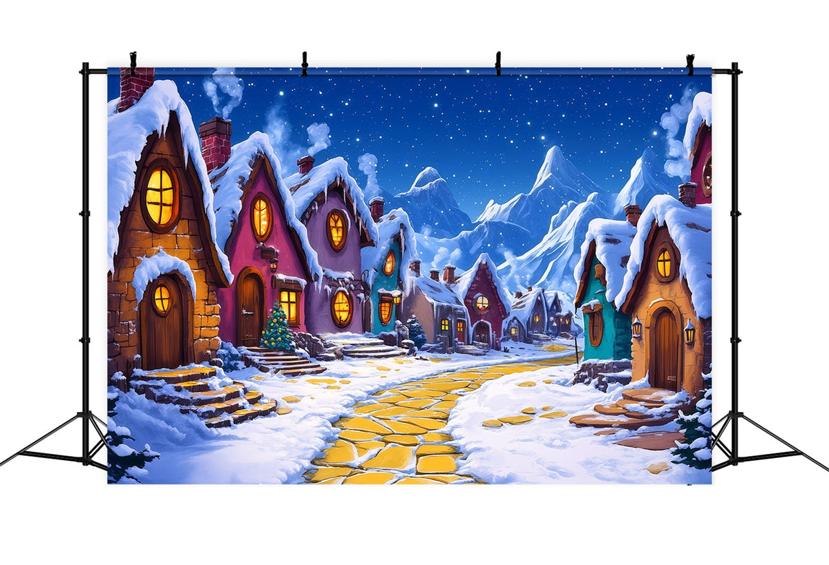 Christmas Village Backdrop Snowy Storybook Cottage Christmas Indoor Backdrop UK RR69-84