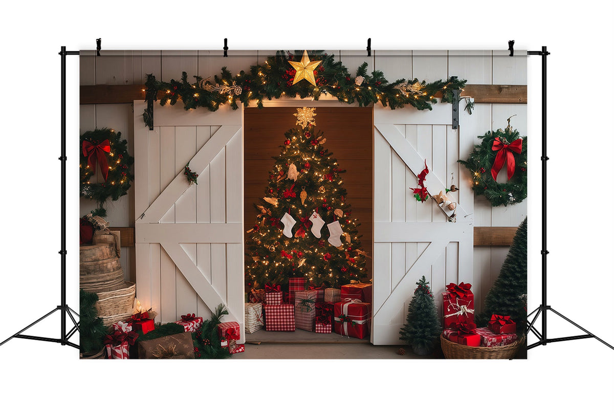 Christmas Barn Door Backdrop Rustic Barn Tree Display Professional Christmas Backdrop UK RR69-86