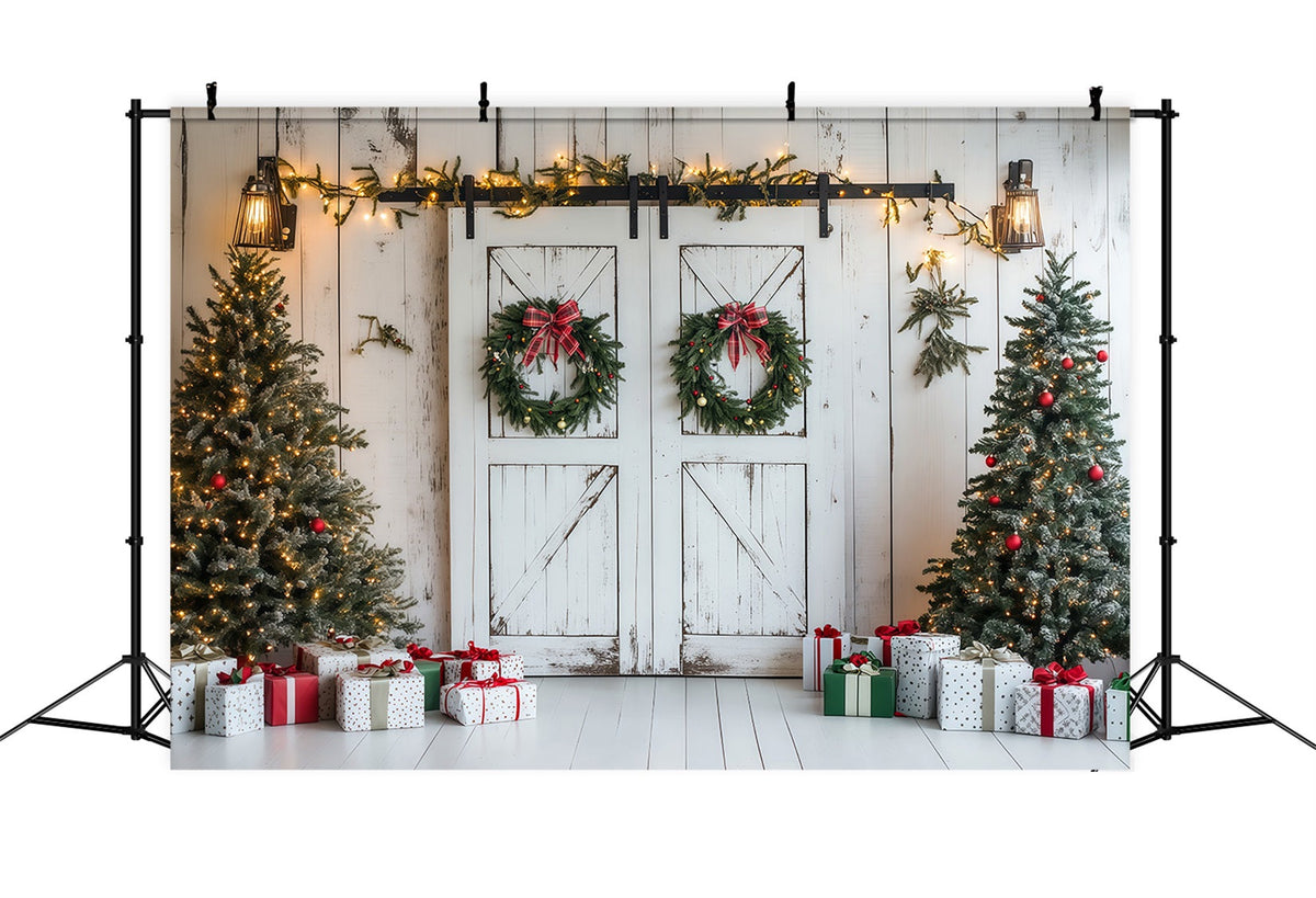 Christmas Barn Door Backdrop Rustic White Wooden Wall Wall Backdrop Christmas UK RR69-87