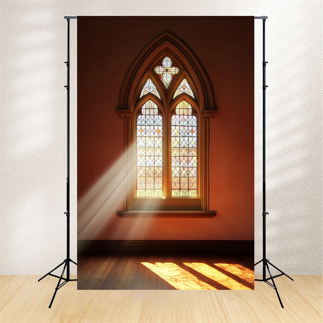 Church Christmas Backdrop Gothic Stained Glass Window Photography Christmas Backdrops UK RR69-9