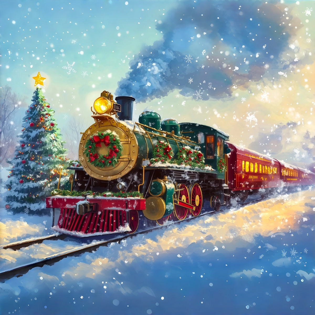 Christmas Train Backdrop Festive Steam Train Ride Christmas Backdrop UK RR69-92