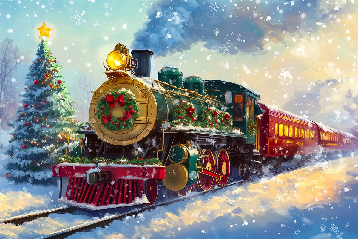 Christmas Train Backdrop Festive Steam Train Ride Christmas Backdrop UK RR69-92