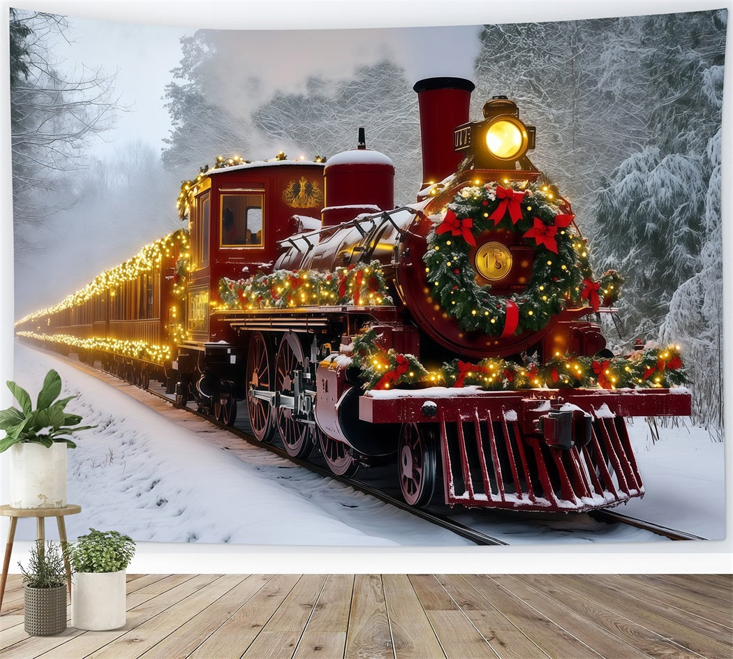 Christmas Train Backdrop Snowy Red Light Train Christmas Backdrops UK RR69-93