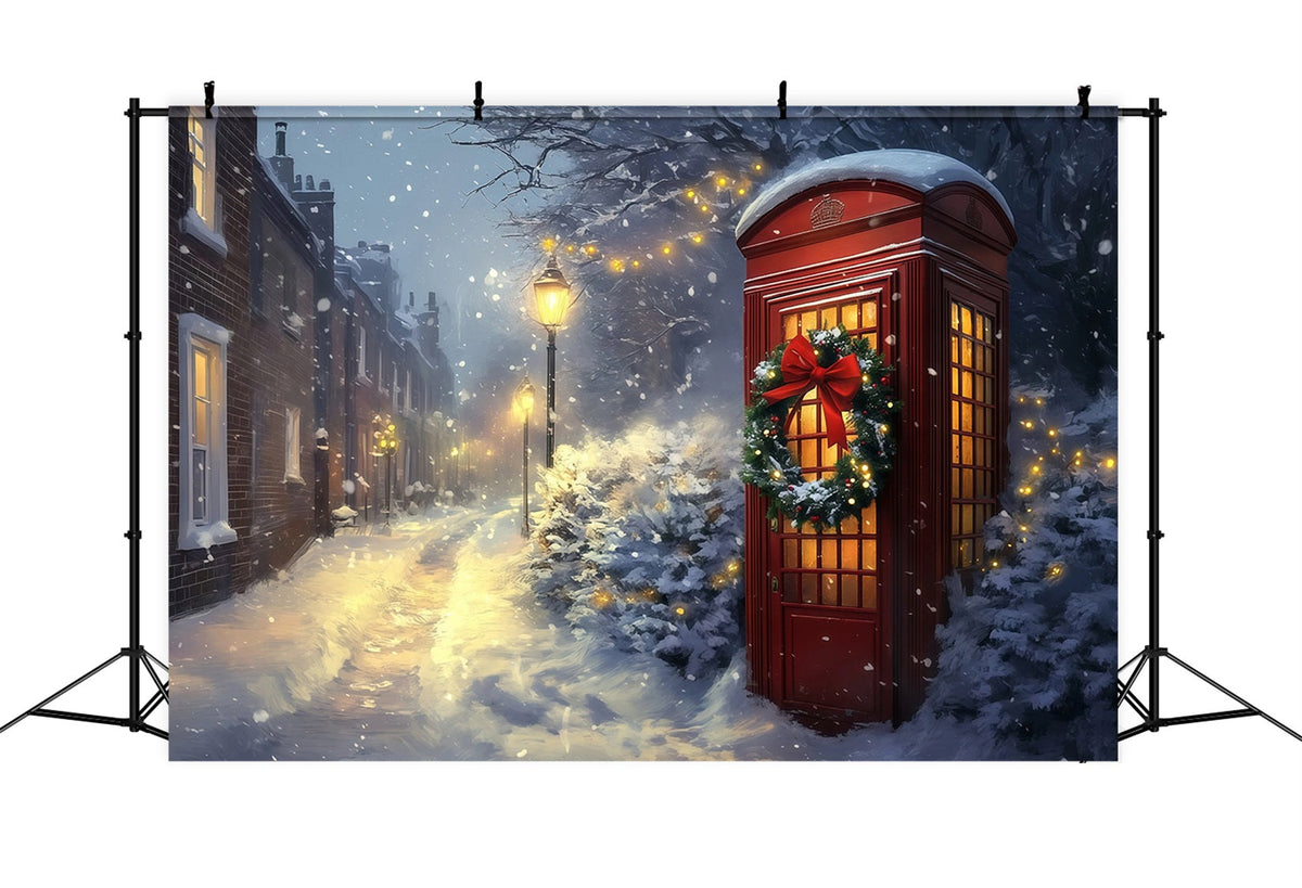 Winter Christmas Backdrop Snowy Red Telephone Booth Backdrop Christmas UK RR69-96