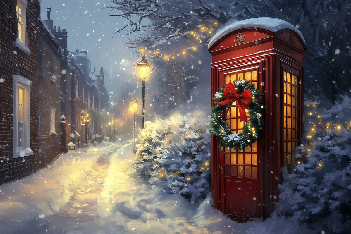 Winter Christmas Backdrop Snowy Red Telephone Booth Backdrop Christmas UK RR69-96