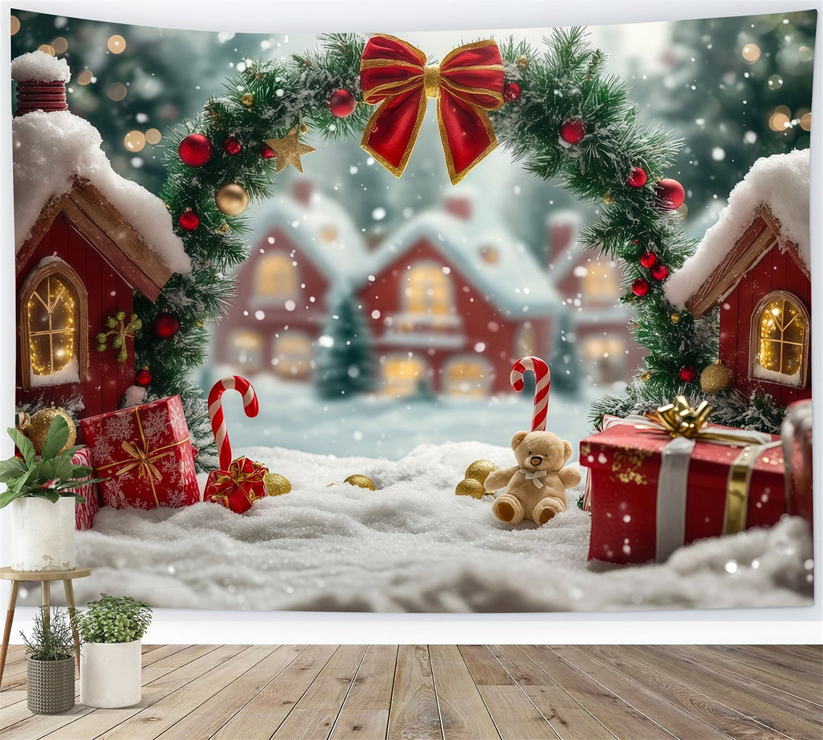 Cute Christmas Backdrop Candy Cane Cottage Archway Christmas Photography Backdrop UK RR69-97