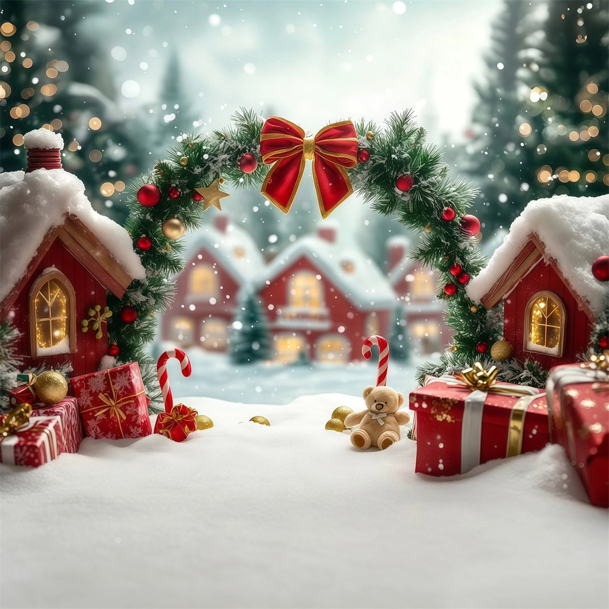 Cute Christmas Backdrop Candy Cane Cottage Archway Christmas Photography Backdrop UK RR69-97