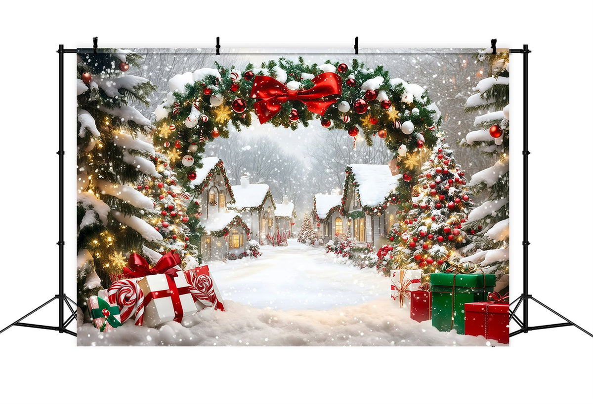 Christmas Village Backdrop Snowy House Garland Arch Professional Christmas Backdrops UK RR69-98