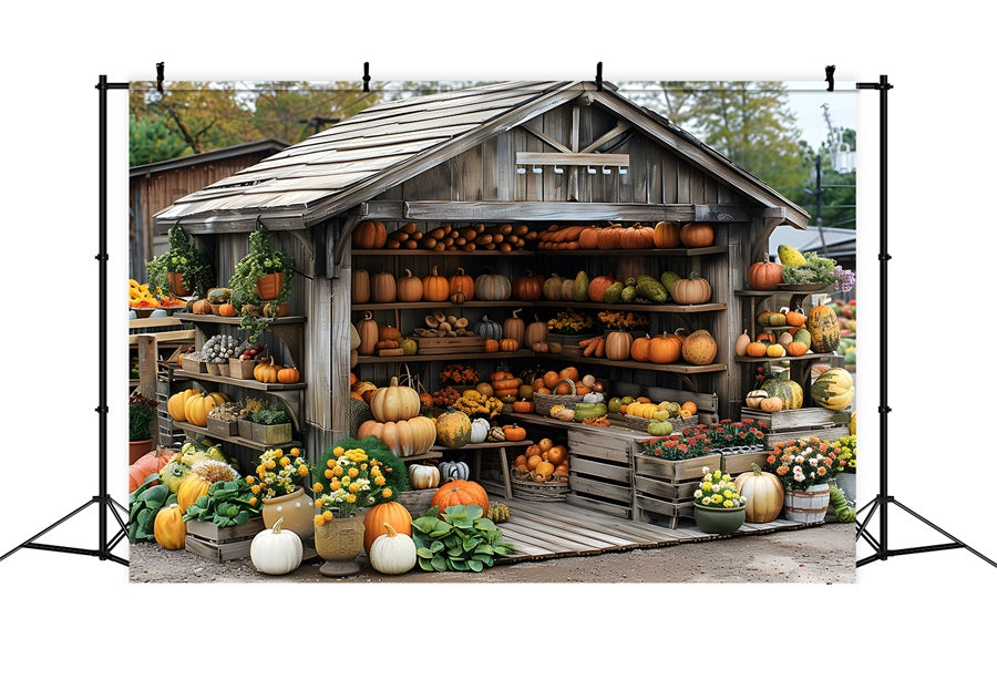 Rustic Autumn Harvest Shed Pumpkins Backdrop UK RR7-345