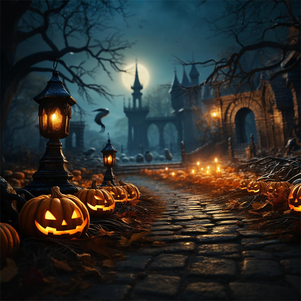 Halloween Scary Cemetery Trail Pumpkin Backdrop UK RR7-437