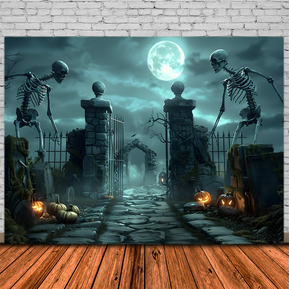 Halloween Scary Skeleton Graveyard Gate Backdrop UK RR7-457