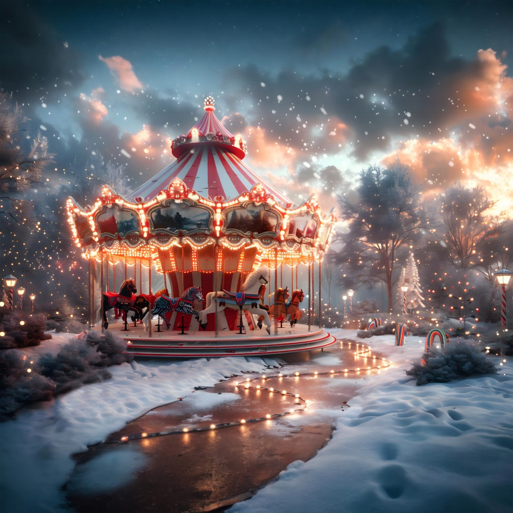 Christmas Carousel in Winter Wonderland Backdrop UK RR7-674