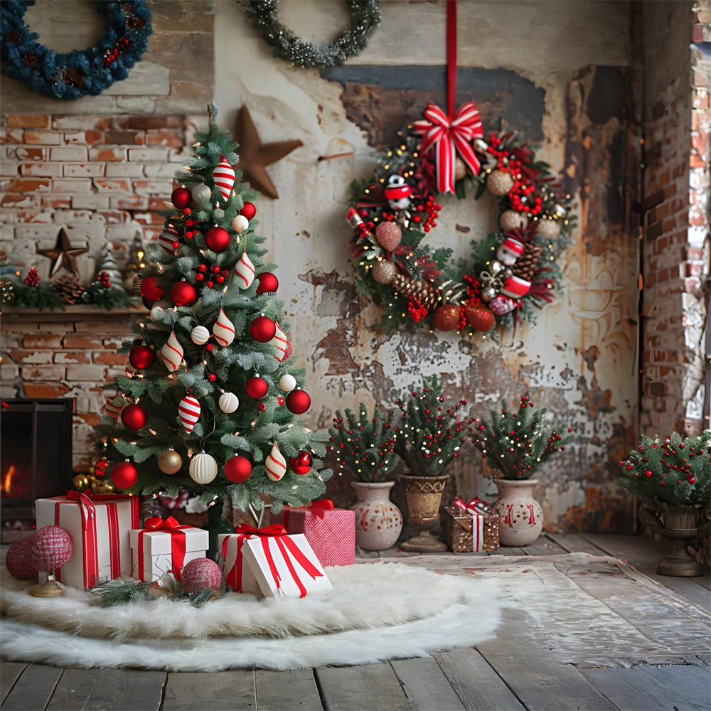Christmas Cozy Brick Wall Rustic Ornaments Backdrop UK RR7-678
