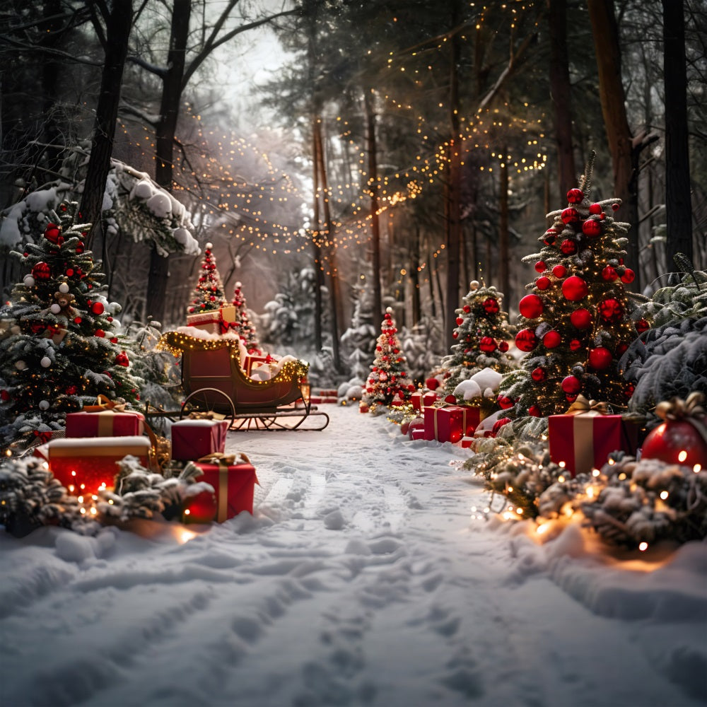 Christmas Sleigh Gift Laden Trees Backdrop UK RR7-682