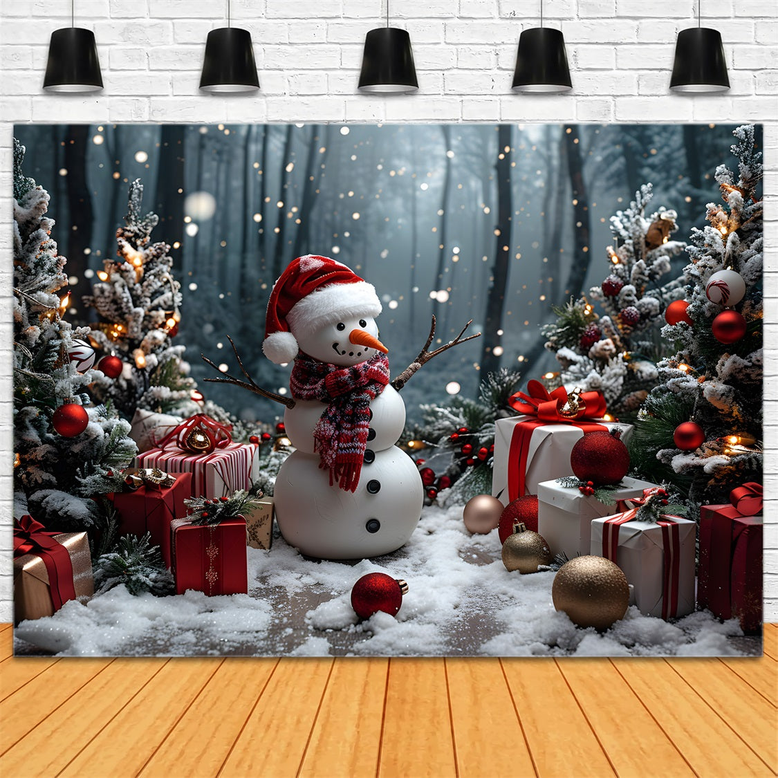 Christmas Snowman Gifts Trees Backdrop UK RR7-684