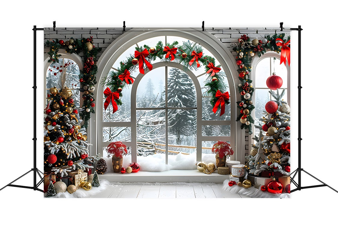 Christmas Arched Window Snowy Landscape Backdrop UK RR7-696