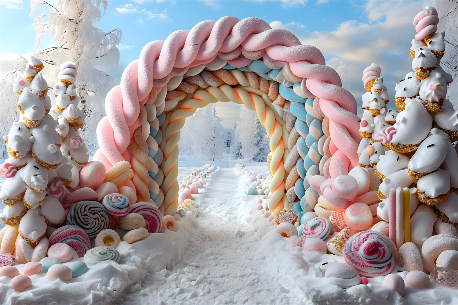 Christmas Elegant Snowy Entrance Lanterns Backdrop UK RR7-701