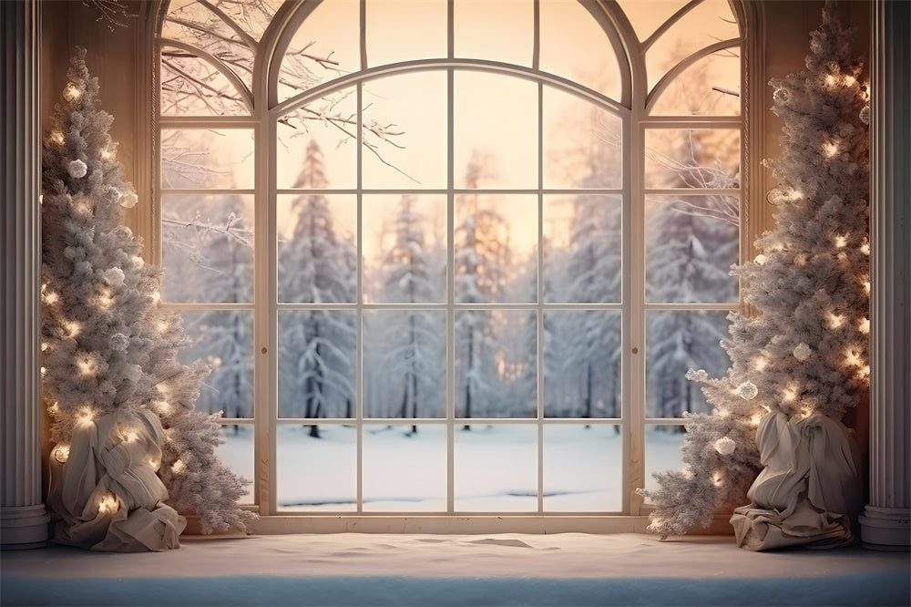 Christmas Tree Window Snow Forest Backdrop UK RR7-833
