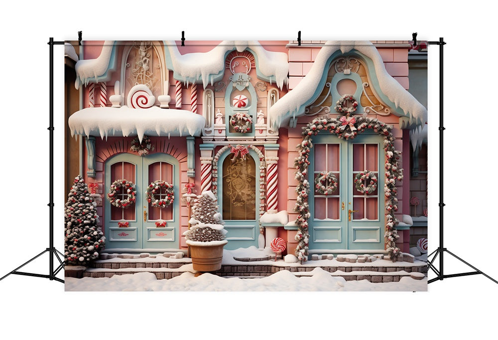 Christmas Trees Snow Candy House Backdrop UK RR7-840