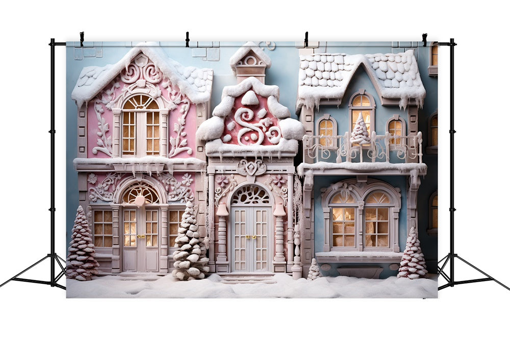 Christmas Tree Snow Candy House Backdrop UK RR7-844