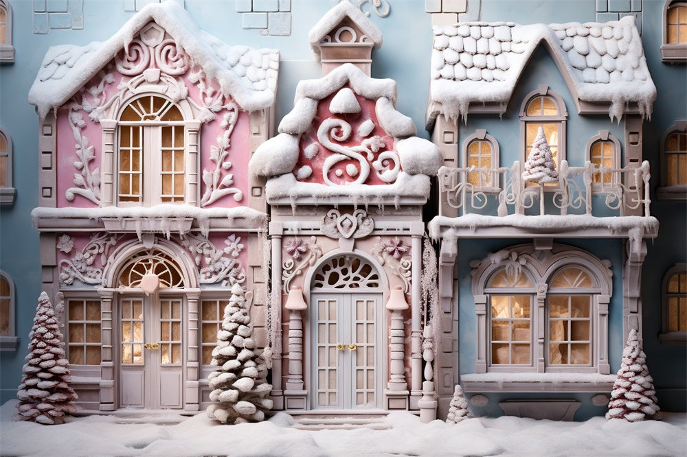 Christmas Tree Snow Candy House Backdrop UK RR7-844