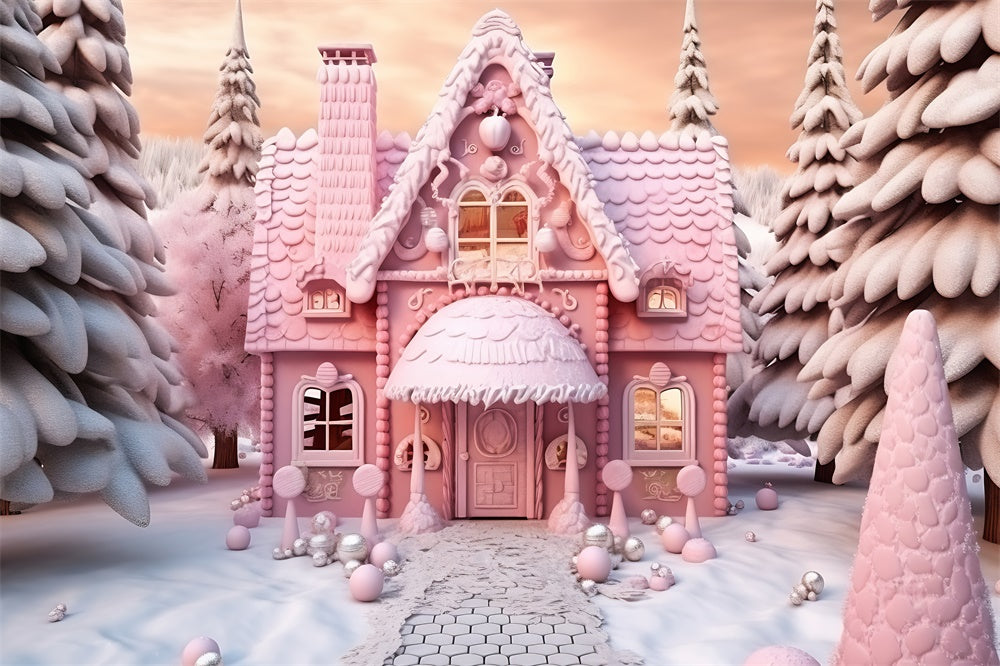 Christmas Pink Candy House Cart Backdrop UK RR7-845