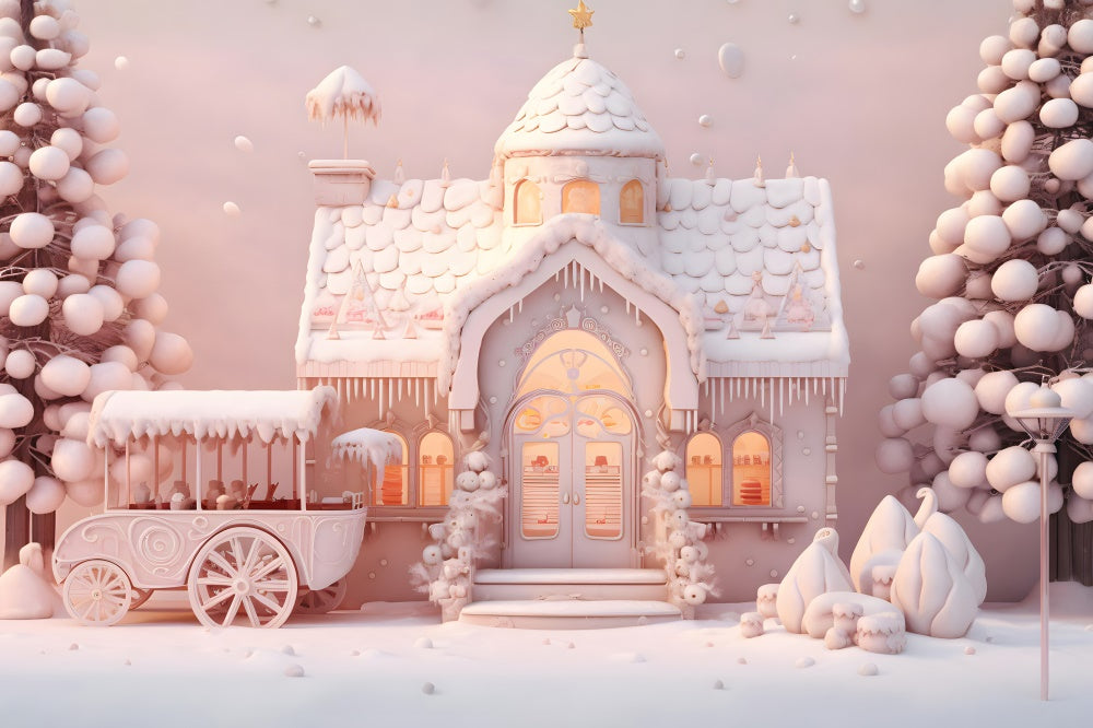 Pink Christmas Candy Cart House Backdrop UK RR7-846