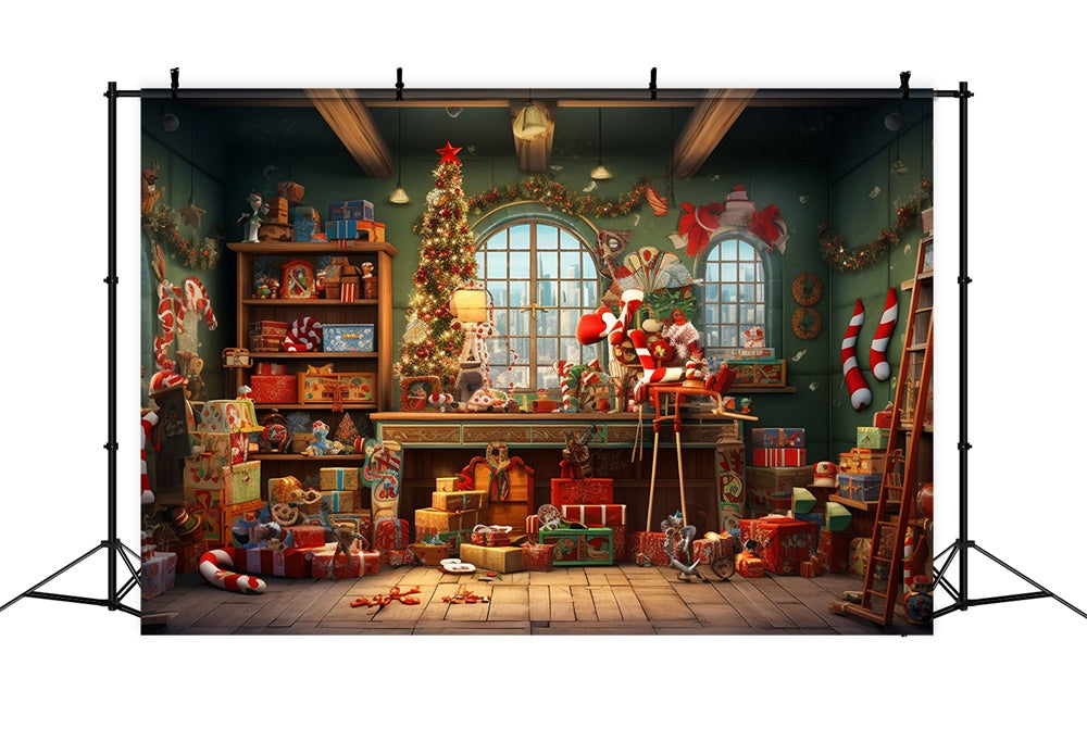 Christmas Santa Claus House Room Backdrop UK RR7-853