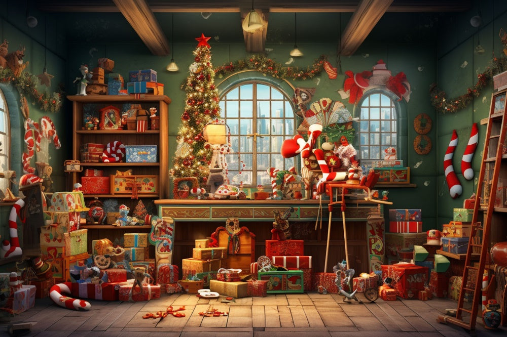 Christmas Santa Claus House Room Backdrop UK RR7-853